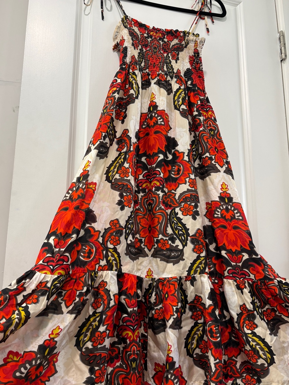 Red Floral Maxi Dress with Cream Background